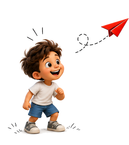 Doodle boy spotting a red paper plane